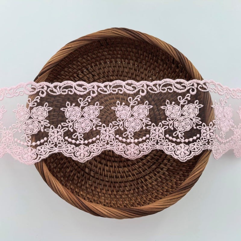 Sourcemall Lace Trim Ribbon, Delicate Crown Ribbon for Crafts Sewing and Bridal Wedding Dress Applique Decorations, 3.3inch Width 5 Yards/Lot (Pink) - Image 2